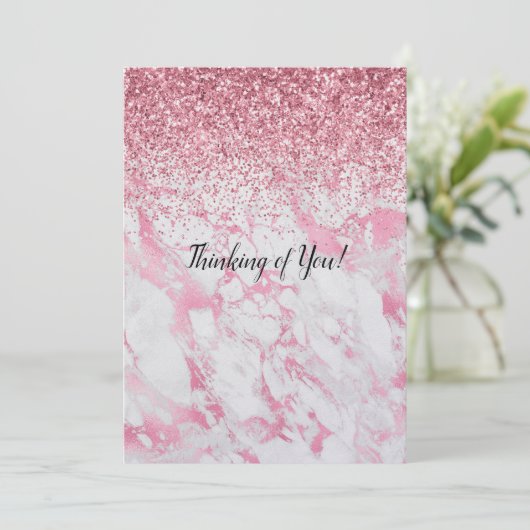 Roze witte marmer Glitter Kaart (Staand voorkant)