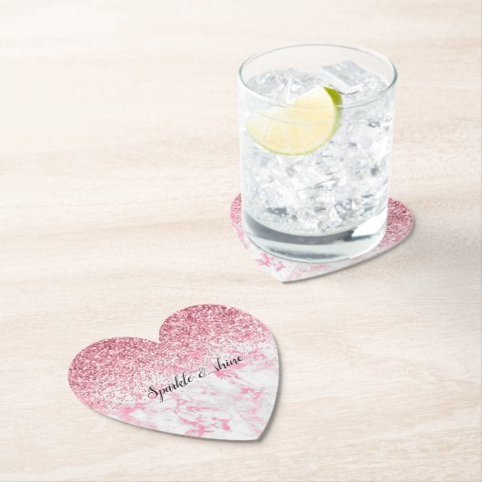 Roze witte marmer Glitter Kartonnen Onderzetters (Insitu)