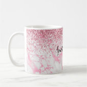 Roze witte marmer Glitter Koffiemok (Links)