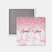 Roze witte marmer Glitter Magneet (Voorkant / Achterkant)