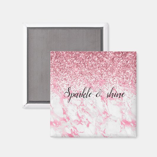 Roze witte marmer Glitter Magneet (Voorkant / Achterkant)