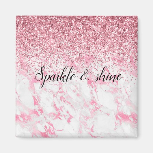 Roze witte marmer Glitter Magneet (Voorkant)
