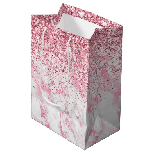 Roze witte marmer Glitter Medium Cadeauzakje