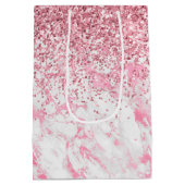 Roze witte marmer Glitter Medium Cadeauzakje (Achterkant)