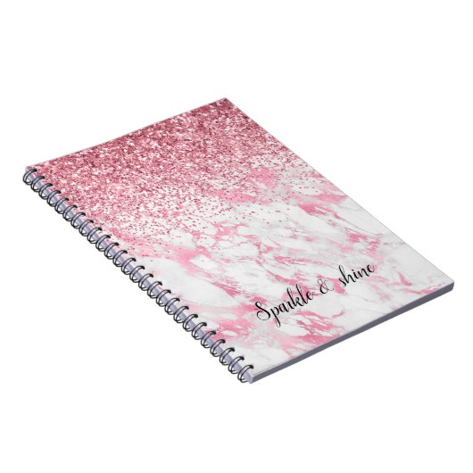 Roze witte marmer Glitter Notitieboek (Rechterzijde)