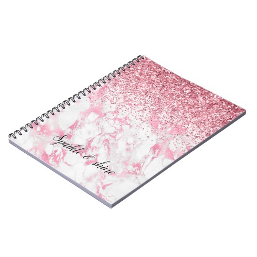 Roze witte marmer Glitter Notitieboek (Linkerzijde)