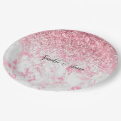 Roze witte marmer Glitter Papieren Bordje (Gekanteld)