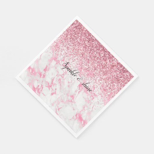 Roze witte marmer Glitter Servet (Hoek)