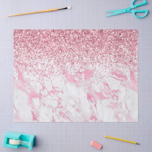 Roze witte marmer Glitter Tissuepapier (Craft)