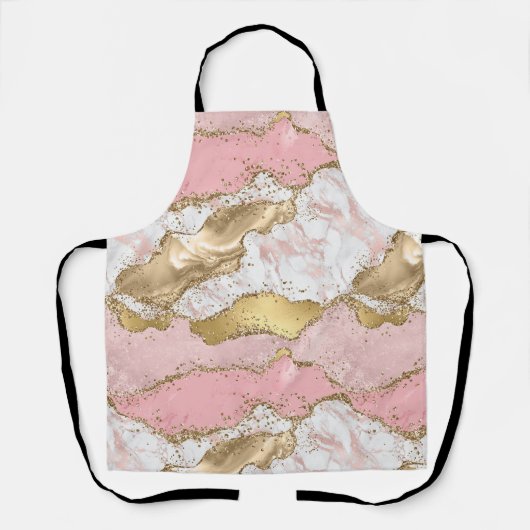 Roze Witte Marmer Gouden Glitters Schort (Voorkant)