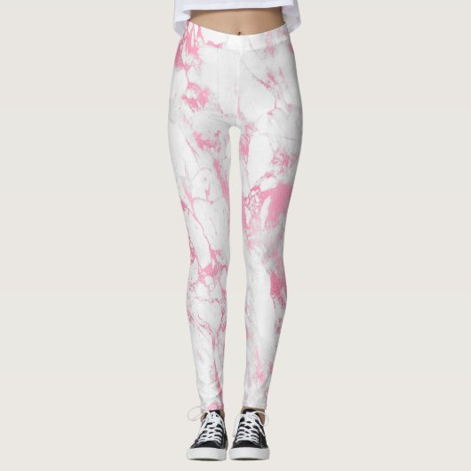 Roze witte marmer leggings (Voorkant)