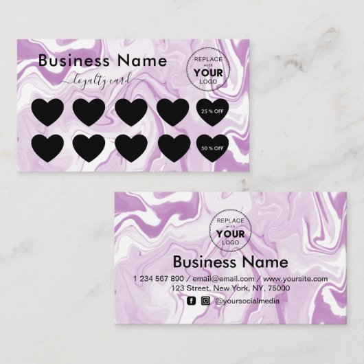 Roze witte marmer Voeg een minimale korting voor L Klantenkaartje (Voorkant / Achterkant)