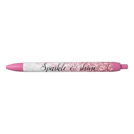 Roze witte marmeren glitterpen zwarte inkt pen (Voorkant)