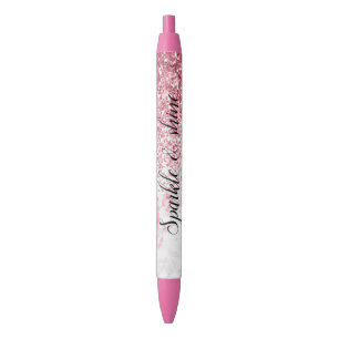 Roze witte marmeren glitterpen zwarte inkt pen
