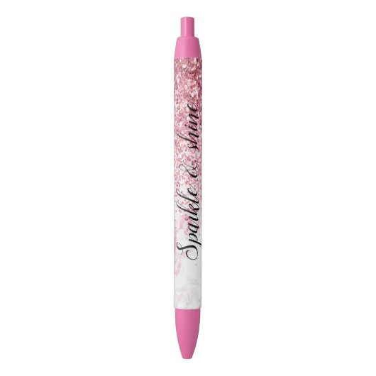 Roze witte marmeren glitterpen zwarte inkt pen (Voorkant Verticaal)