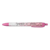 Roze witte marmeren glitterpen zwarte inkt pen (Bodem)