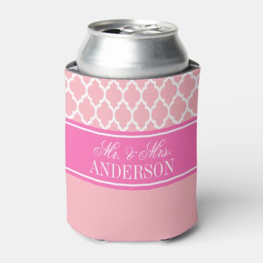 Roze Witte Marokkaanse #4 Heet Roze Naam Bruiloft Blikjeskoeler (Blikje Voorkant)