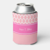 Roze Witte Marokkaanse #4 Heet Roze Naam Bruiloft Blikjeskoeler (Blikje Achterkant)