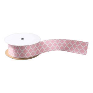 Roze Witte Marokkaanse Quatrefoil Patroon #5 Satijnen Lint