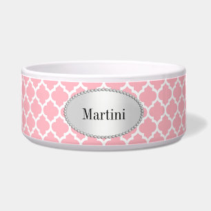 Roze Witte Marokkaanse Quatrefoil Patroon #5 Voerbakje