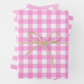 Roze Witte Matching Patterns Gingham Stippen Strip Inpakpapier Vel (In situ)