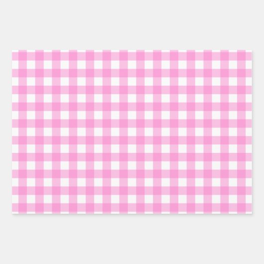 Roze Witte Matching Patterns Gingham Stippen Strip Inpakpapier Vel (Voorkant)