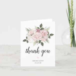 Roze Witte Mauve Rozen Bloemachtige Bruiloftsdouch Bedankkaart
