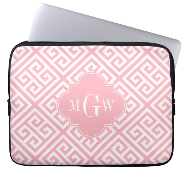 Roze witte med Griekse sleutel Diag T Roze naam Mo Laptop Sleeve (Voorkant)