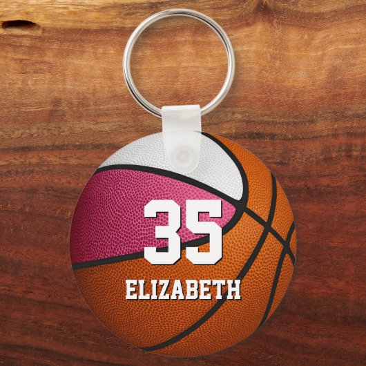 roze witte meisjes sporten realistische basketbal sleutelhanger (Voorkant)