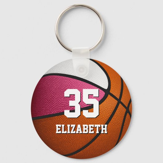 roze witte meisjes sporten realistische basketbal sleutelhanger (Achterkant)