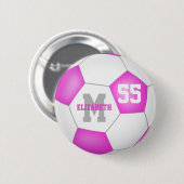 roze witte meisjes voetbal gepersonaliseerd ronde button 5,7 cm (Voorkant /achterkant)