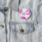 roze witte meisjes voetbal gepersonaliseerd ronde button 5,7 cm (In situ)