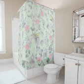  roze witte mint vogelpest collage douchegordijn (In situ)