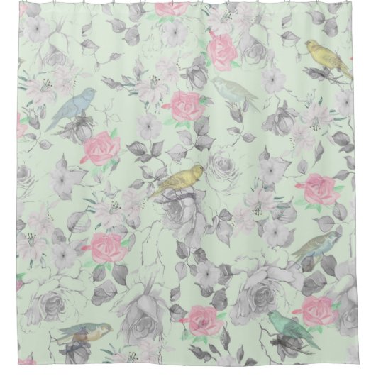  roze witte mint vogelpest collage douchegordijn (Voorkant)