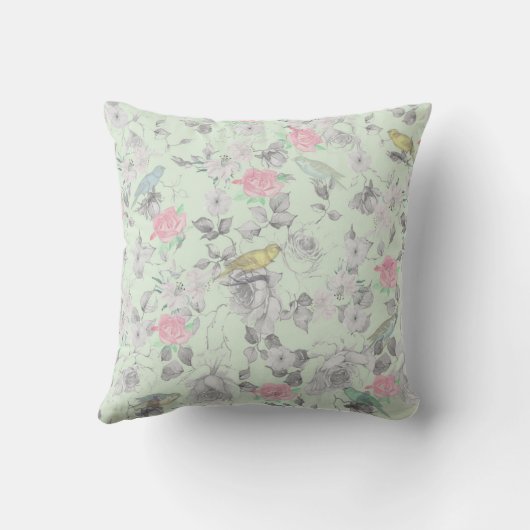  roze witte mint vogelpest collage kussen (Achterkant)