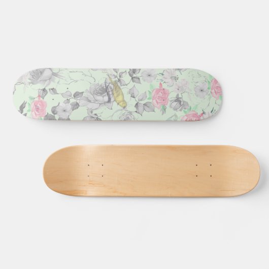  roze witte mint vogelpest collage persoonlijk skateboard (Horizontaal)