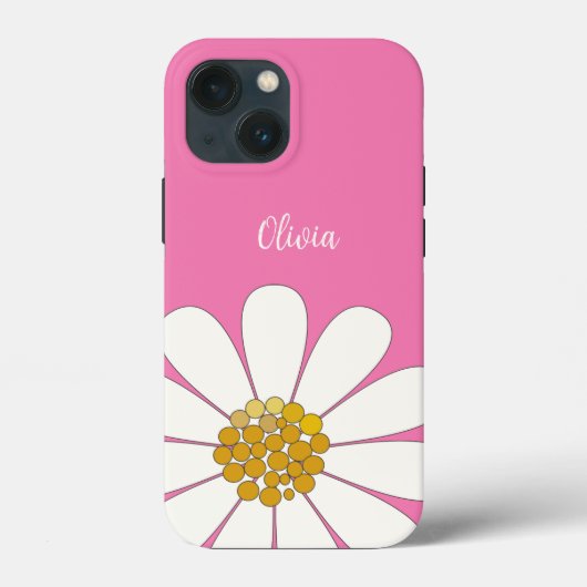 Roze witte moderne Daisy Flower Personalize Name Case-Mate iPhone Case (Achterkant)