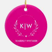 Roze & Witte Moderne Initialen Monogram FOTO Keramisch Ornament (Achterkant)