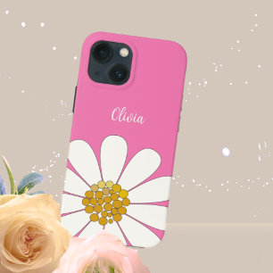 Roze Witte Moderne Madeliefjesbloem Personaliseer Case-Mate iPhone Case