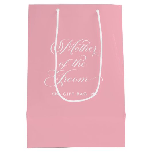 Roze Witte Moeder van de bruidegom Script Typograf Medium Cadeauzakje (Achterkant)