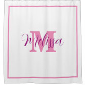 Roze Witte Monogram Initiaal Aangepaste naam Elega Douchegordijn (Voorkant)