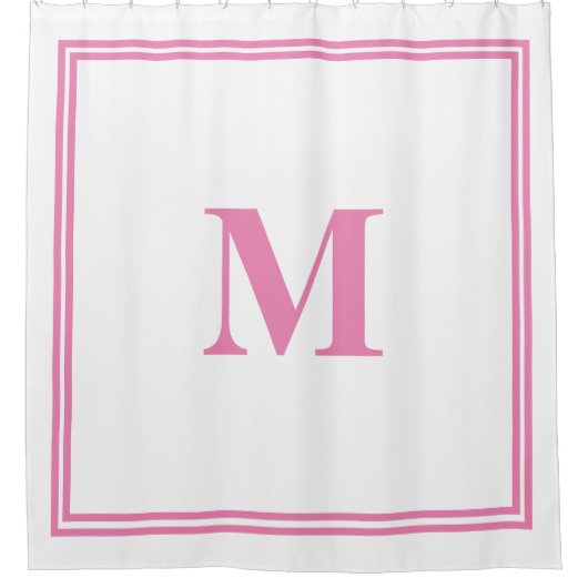Roze Witte Monogram Initiaal Aangepaste naam Strip Douchegordijn (Voorkant)