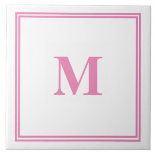 Roze Witte Monogram Initiaal Aangepaste naam Strip Tegeltje