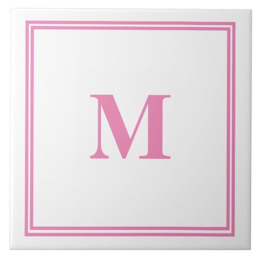 Roze Witte Monogram Initiaal Aangepaste naam Strip Tegeltje (Voorkant)