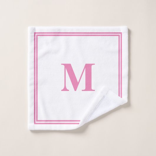 Roze Witte Monogram Initiaal Aangepaste naam Strip Washandje (Wasdoekje)
