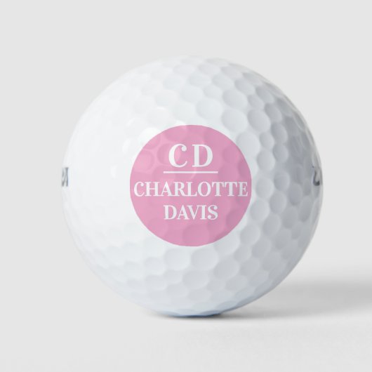 Roze witte monogram initiaal letters naam golfballen (Voorkant)