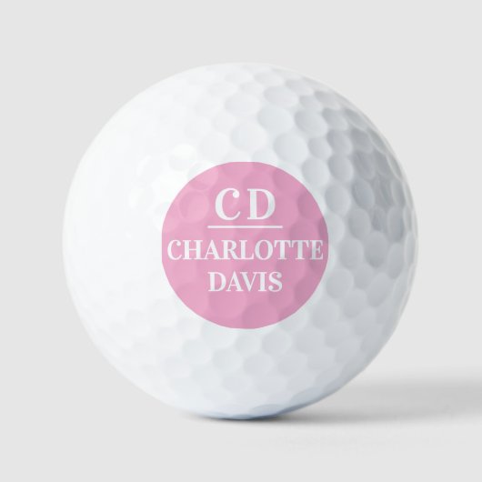 Roze witte monogram initiaal letters naam golfballen (Voorkant)