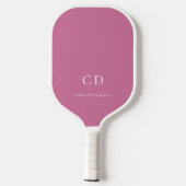 Roze witte monogram initiële naam pickleball paddle (Achterkant)