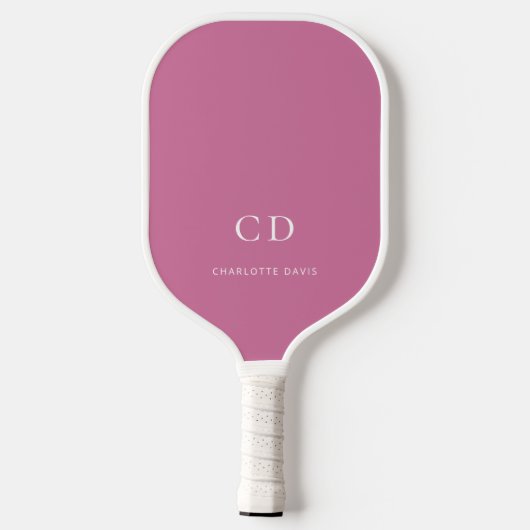 Roze witte monogram initiële naam pickleball paddle (Achterkant)