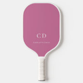 Roze witte monogram initiële naam pickleball paddle (Voorkant)